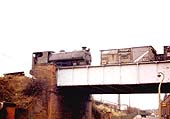 Peckett locomotive 0-4-0ST No 2085 waiting with empty mineral wagons on the Kingfield Road overbridge in December 1970