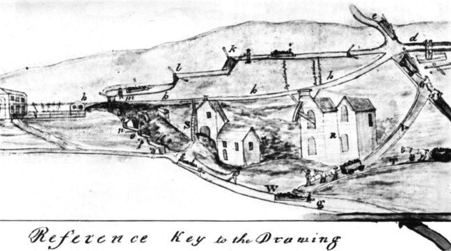 A contemporary artist's impression of the Griff tramroad wharf on the cut from the Coventry Canal to the Arbury Canal