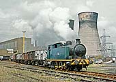 RSH 0-6-0 CEGB No 9 is seen shunting a rake of British Railway steel bodied wagons at Hams Hall in the early 1970s