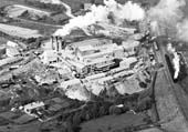 An aerial photograph of the Harbury Cement works dated 29th October 1927, with the GWR's Birmingham Main line clearly visible to the east