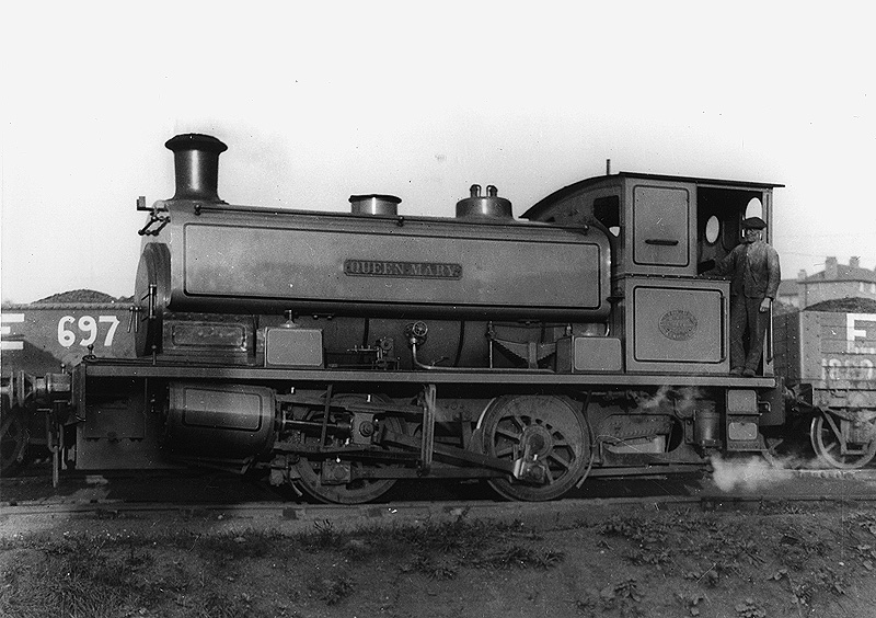 View of 0-4-0ST 'Queen Mary' shunting in one of the sidings along the Stratford Midland Junction Railway