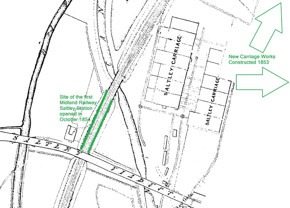 Map showing the location of the original Saltley station and Messrs Joseph Wright & Sons works in Birmingham