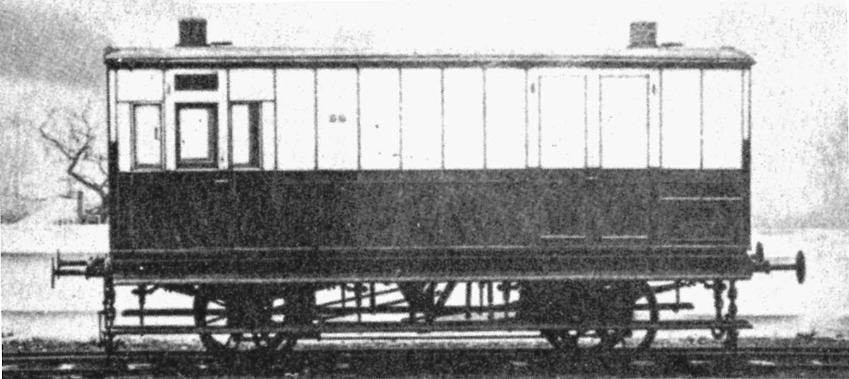 A four-wheel standard gauge passenger brake van built by Joseph Wright & Sons for the Birkenhead service