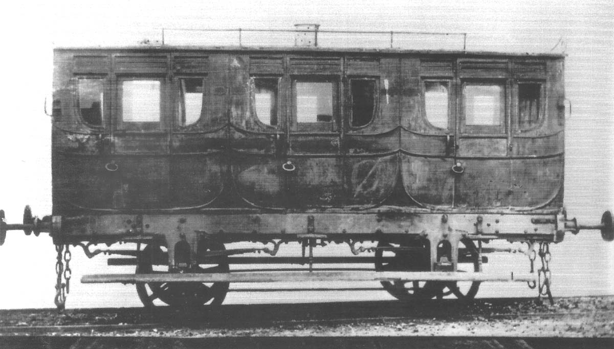 A four-wheel standard gauge First Class carriage built for the Shrewsbury & Chester Railway by Joseph Wright & Sons