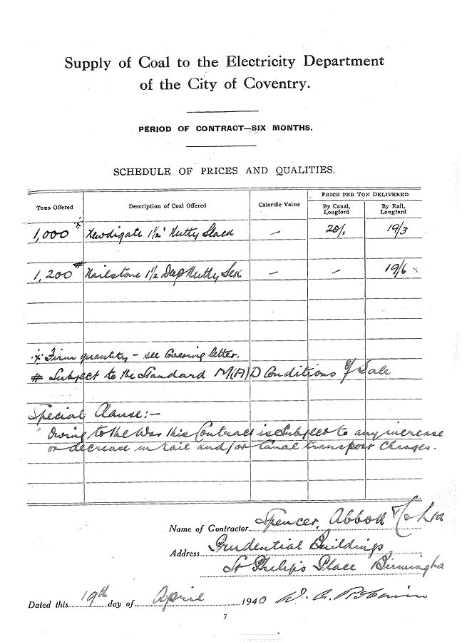 Spencer Abbott & Company's contract for the amount of coal to be delivered over a given period in April 1940