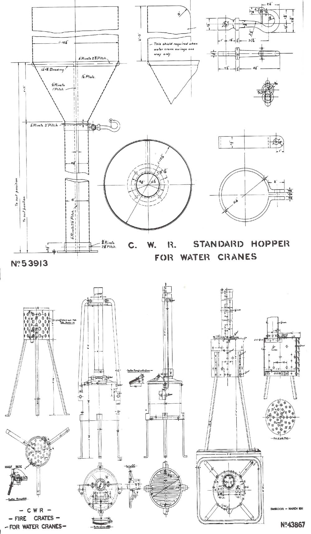 Close of Leamington station's straight arm water crane located on the up platform seen in July 1966