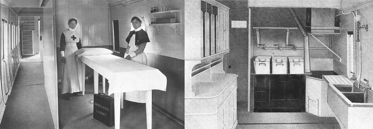 Two more publicity photographs showing the inside of Continental Ambulance Train No 18