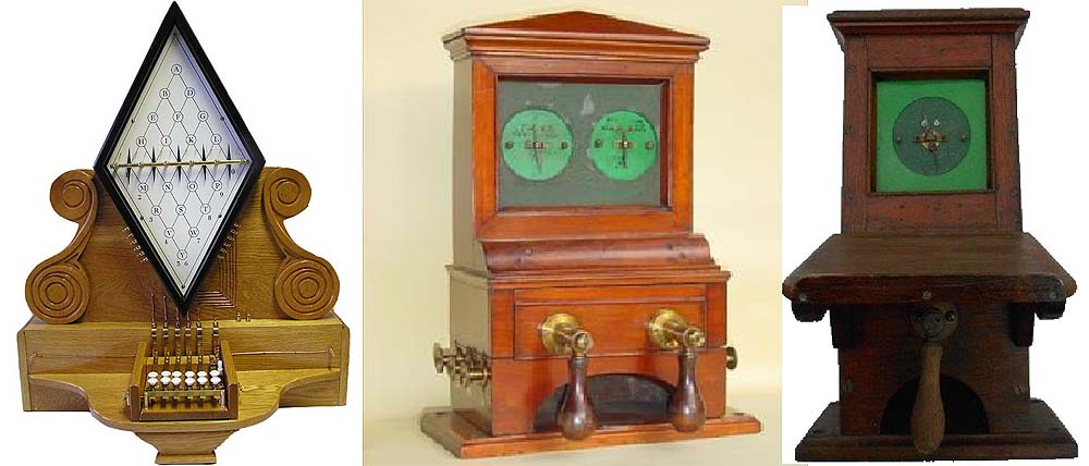 One, four and five needle telegraph instruments developed by Cooke and Wheatstone