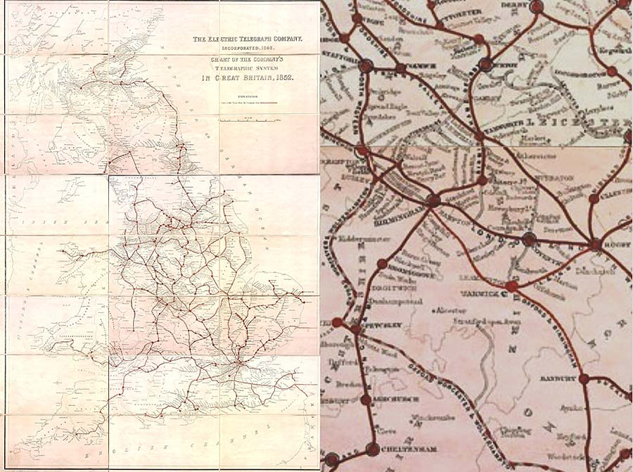 Map showing the extent of the Electric Telegraph Company telegraph circuits in 1852