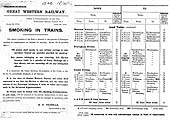A GWR circular detailing the proportion of smoking accommodation to be provided on each of its services