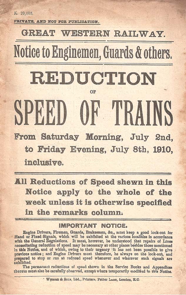 Cover of Speed Restriction Notices for period 2nd to 8th July 1910