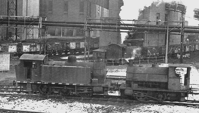 Robert Stephenson & Hawthorn 0-6-0T No 3, Works No 7537, and Peckett 'W6' class 0-4-0ST No 2, Works No 1478, stand stationary