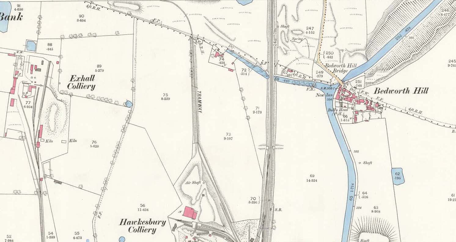 An 1886 Ordnance Survey Map showing the tramway from Hawkesbury Colliery was the only route