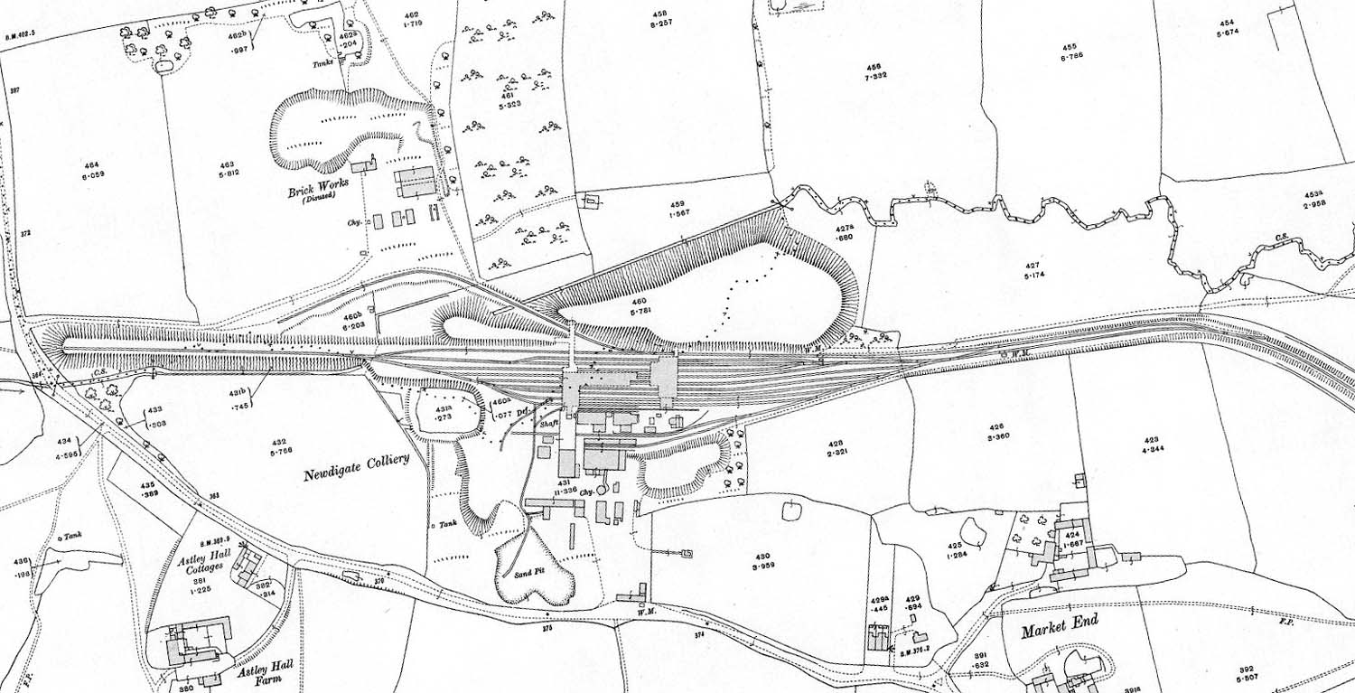 A 1913 Ordnance Survey map of Newdigate Colliery showing the modifications to the colliery and the installation of additional sidings