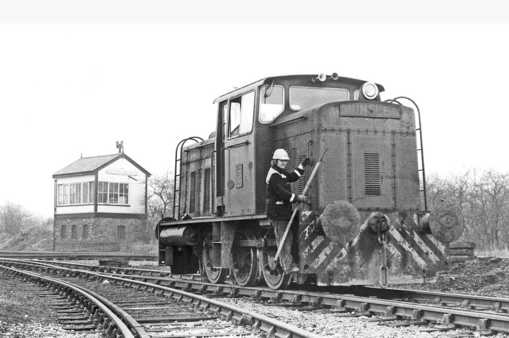 Hunslet Diesel Hydraulic 0-6-0 is seen at Newdigate exchange sidings during February 1980, two years before closure