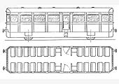 Schematic drawing showing Railcar No No 3, the Trailer Third, with seating capacity for fifty-two passengers