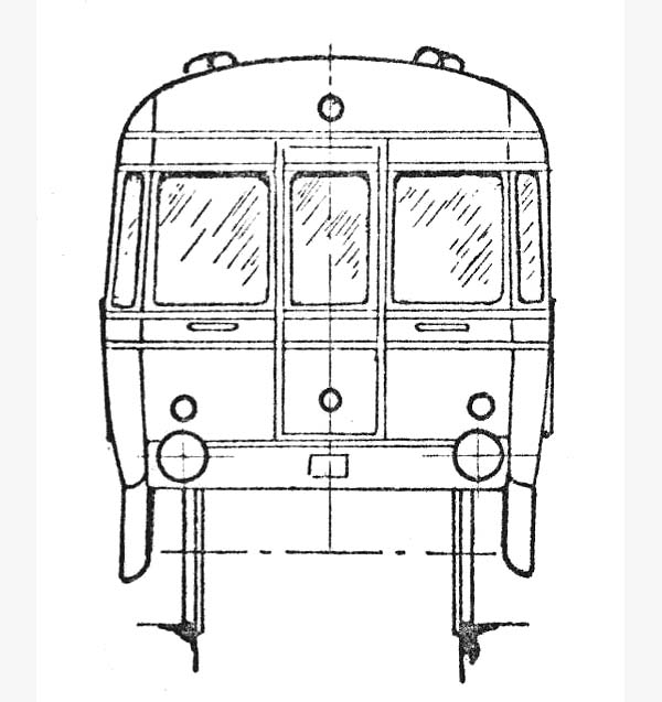 Schematic drawing of the Railcar's end elevation showing the cab was the same at both ends of the Railcar
