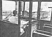 Internal view of the driver's cab in Railcar No 2, the Motor Third (later 79740), with passenger seating to one side