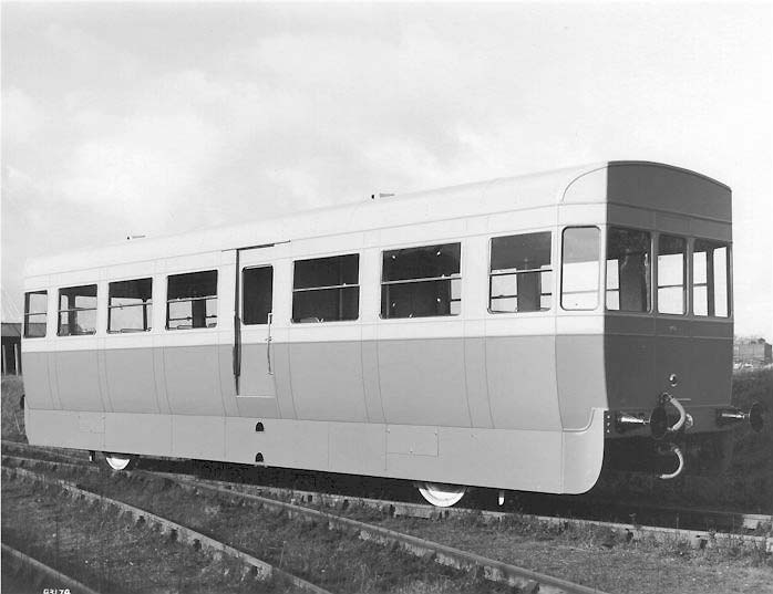 View of the left hand side of No 79741, the Prototype Trailer Third Railcar, with skirt hiding the wheels
