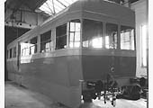 View of the completed Railcar No 3, the Trailer Third (later 79741) standing inside Park Royal Vehicles' factory