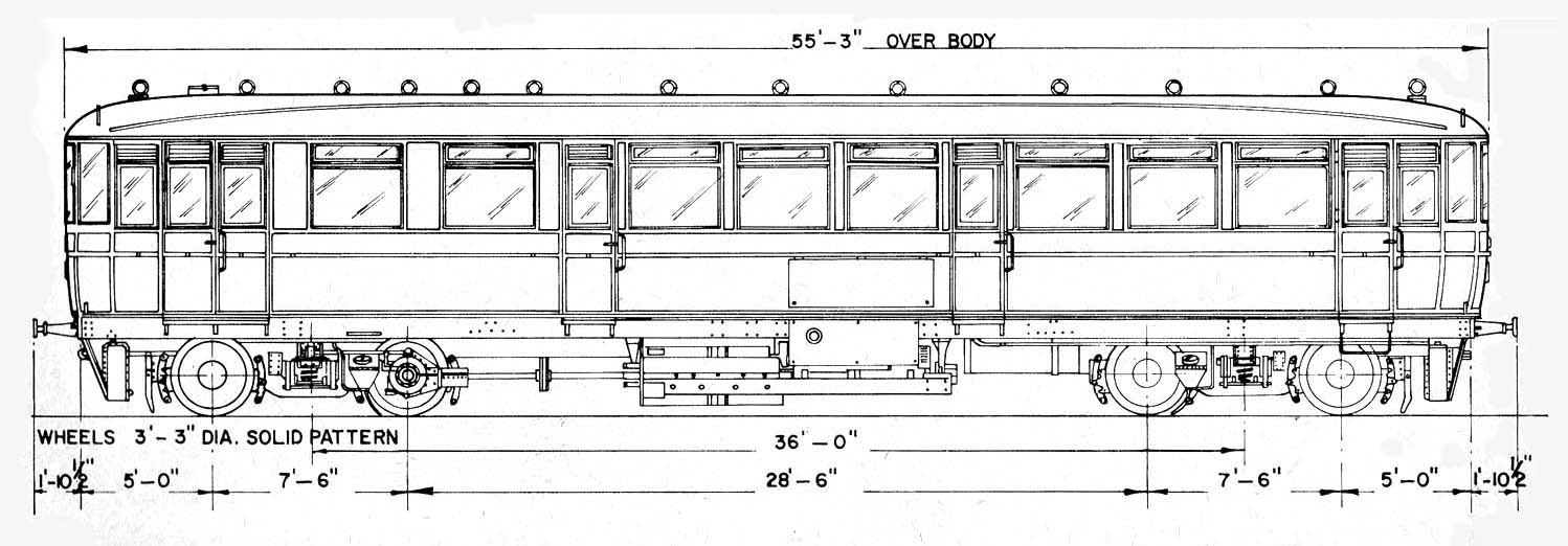 A  drawing of the side elevation of the 1911 experimental twin 105 hp Daimler sleeve-valve engined Daimler Railcar