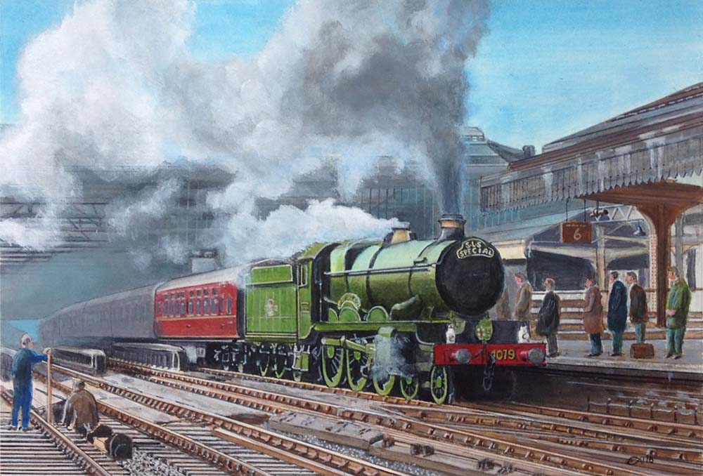 Ex-GWR Castle Class 4-6-0 No 4079 'Pendennis Castle' comes to a stop after working an SLS special into Snow Hill on 24th April 1964