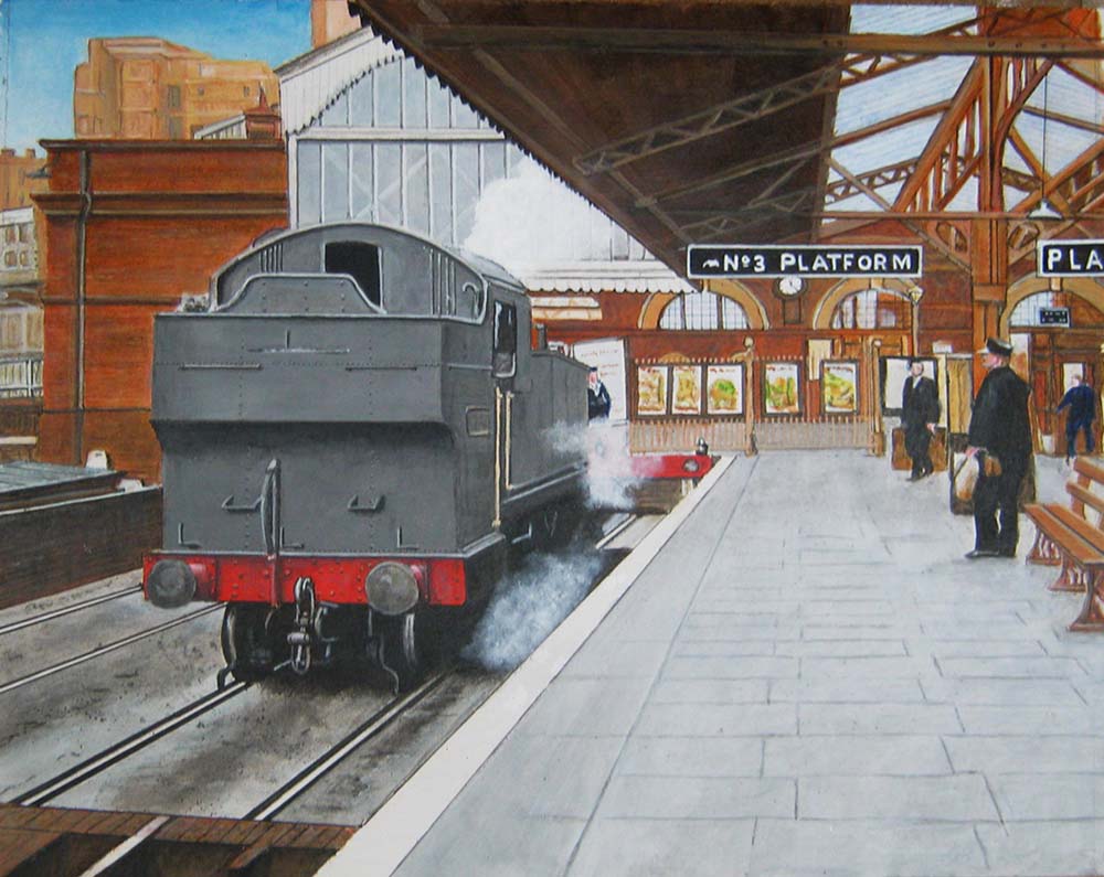 Ex-GWR 2-6-2T 31xx class No 3101 stands on the traverser at Platform 3 in Moor Street station in the 1950s