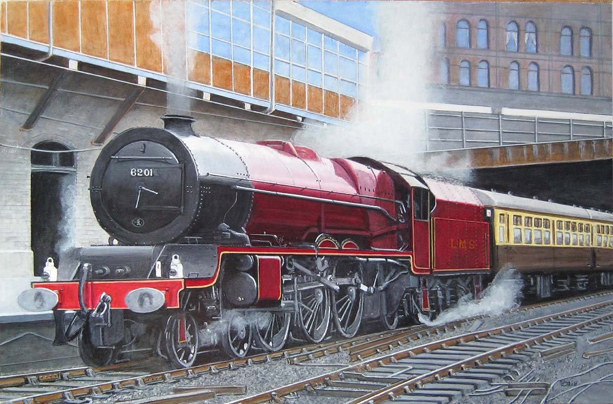 LMS 4-6-2 Princess Royal Class N0 6201 'Princess Elizabeth' is seen bring a train of GWR stock into Birmingham New Street