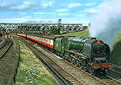 The up 'Royal Scot' powered by ex-LMS 4-6-2 No 46232 'Duchess of Montrose' passes under the 'Birdcage' bridge