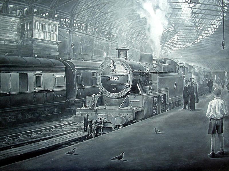 A train spotter cops ex-LMS 2-6-4T No 42395 standing at Platform 4 in the Midland portion of New Street station