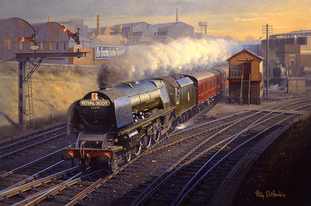 Ex-LMS 4-6-2  Princess Coronation Class No 46240 'City of Coventry' is seen at head of the diverted north bound Royal Scot service