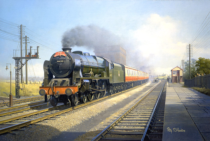 Ex-LMS Royal Scot 4-6-0 No. 46132 ' The King's Regiment Liverpool ' thundering through Low Level station with the down 'Red Rose'