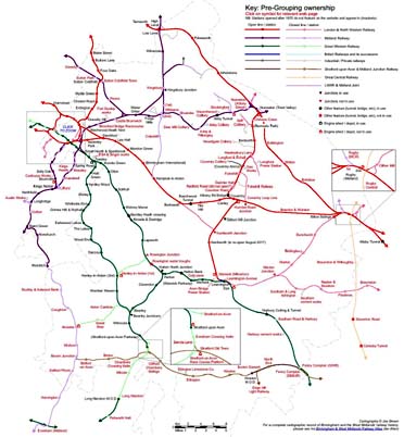 1909 Railway Clearing House Map - Showing stations in and around the County of Warwickshire